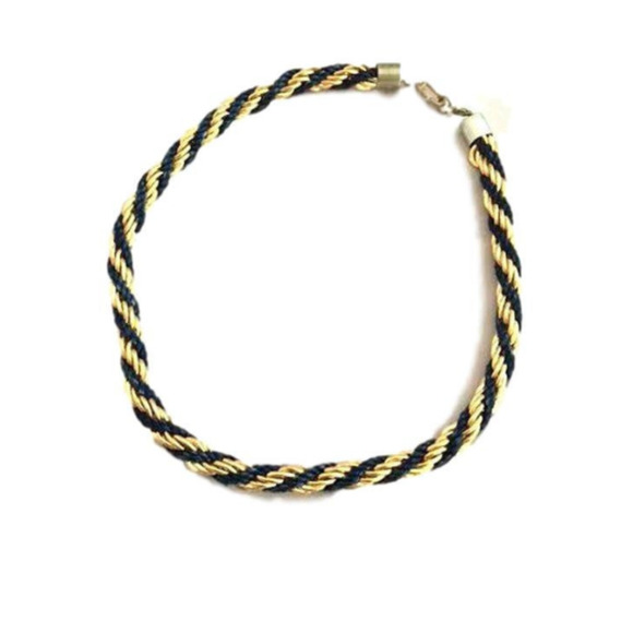 Vintage 80's Blue & Gold Rope Necklace -  Navy and Gold Plated Twisted Necklace - Picture 1 of 5